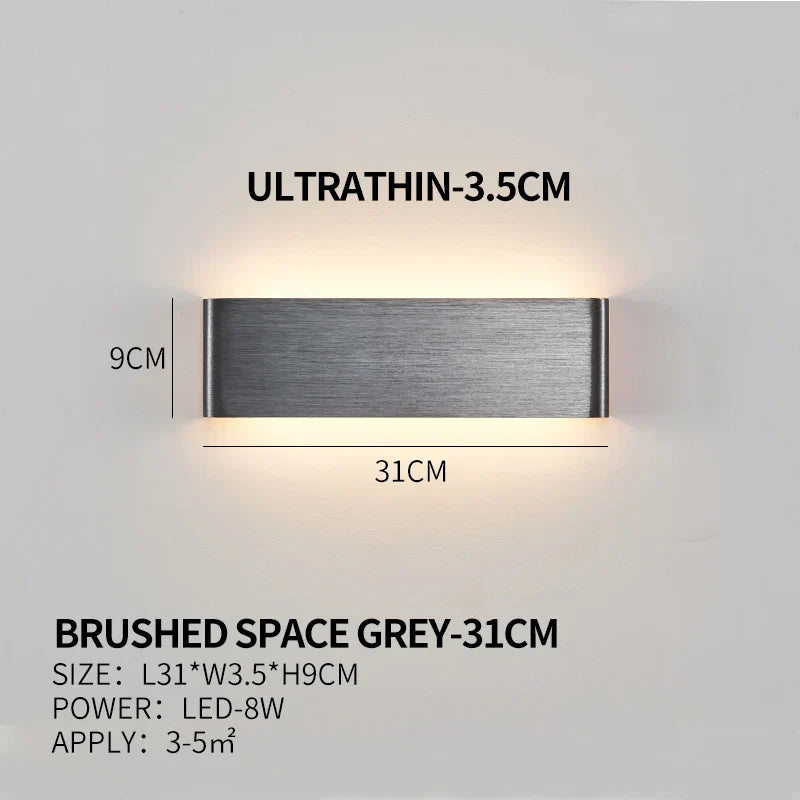 Aplique de pared LED plano de aluminio con pantalla acrílica