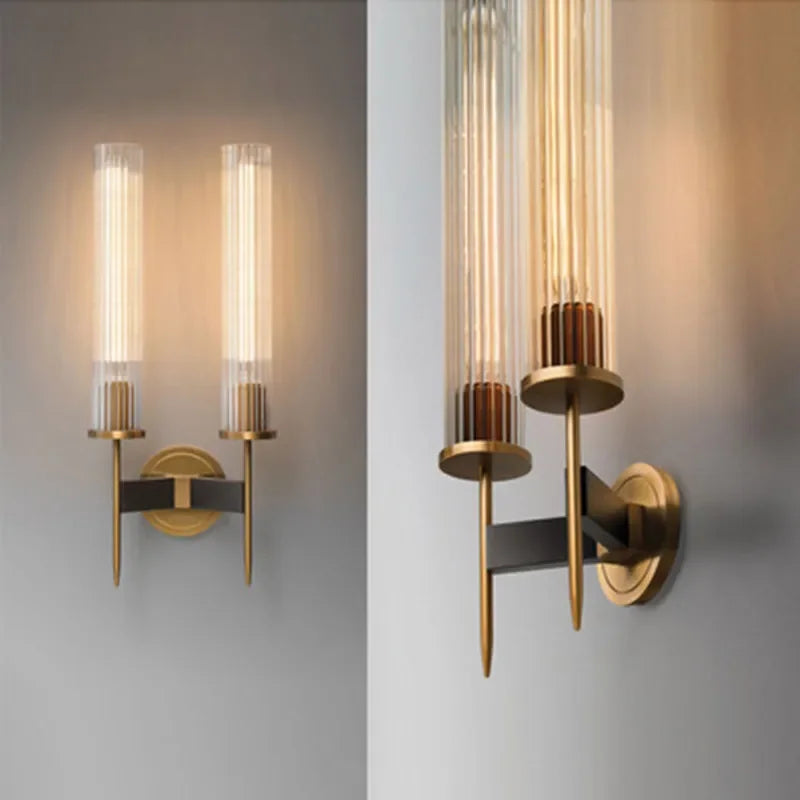 Aplique de pared moderno de cristal acanalado con acabado en cobre – 30 cm de altura