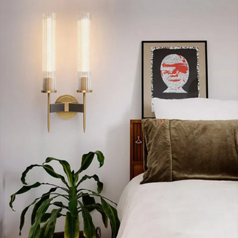 Aplique de pared moderno de cristal acanalado con acabado en cobre – 30 cm de altura