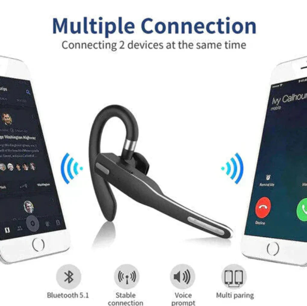 Auricular inalámbrico Bluetooth 5.1 con enganche para oreja y cancelación de ruido
