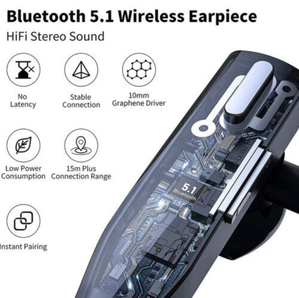 Auricular inalámbrico Bluetooth 5.1 con enganche para oreja y cancelación de ruido