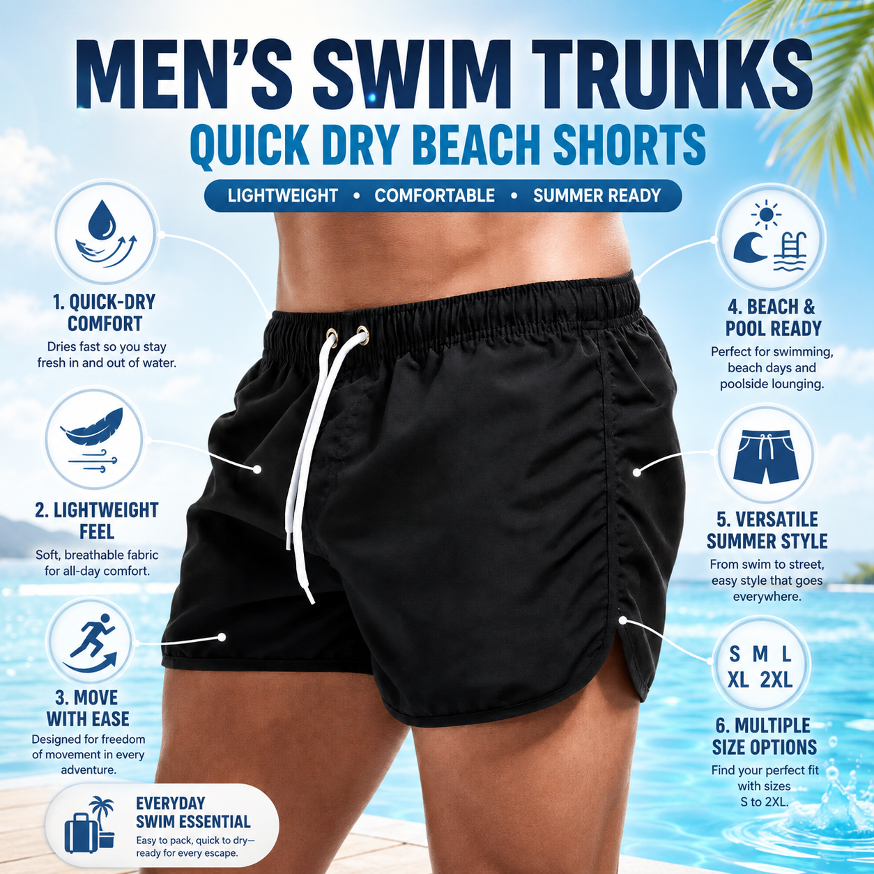 Bañador de hombre, pantalones cortos de secado rápido