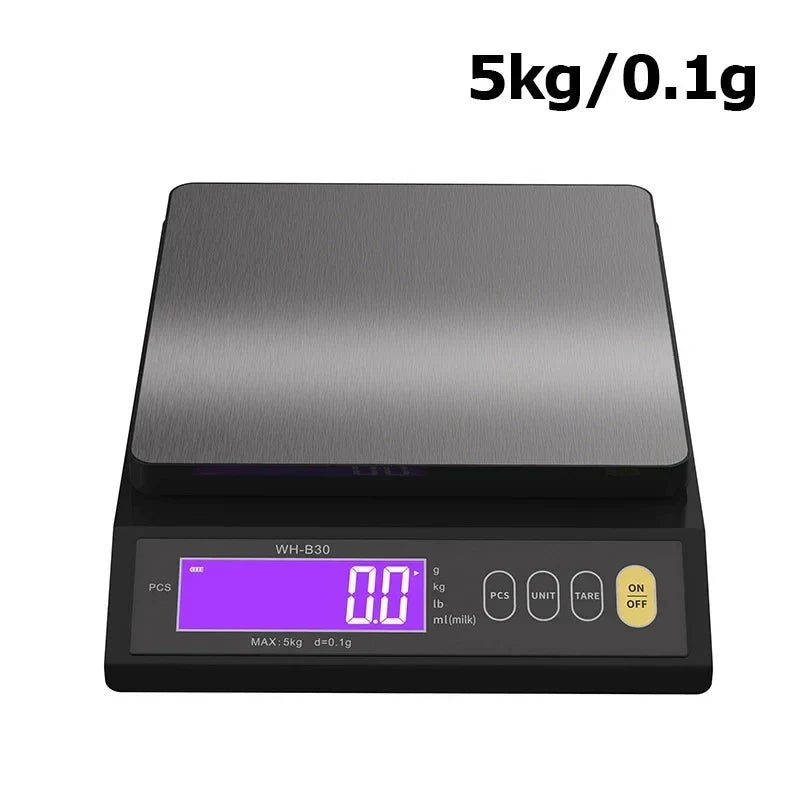 Báscula Digital Electrónica de Cocina 5 kg/0,1 g y 10 kg/1 g, con Pantalla LCD, Herramienta de Pesaje Totalmente Impermeable de Acero Inoxidable para Repostería