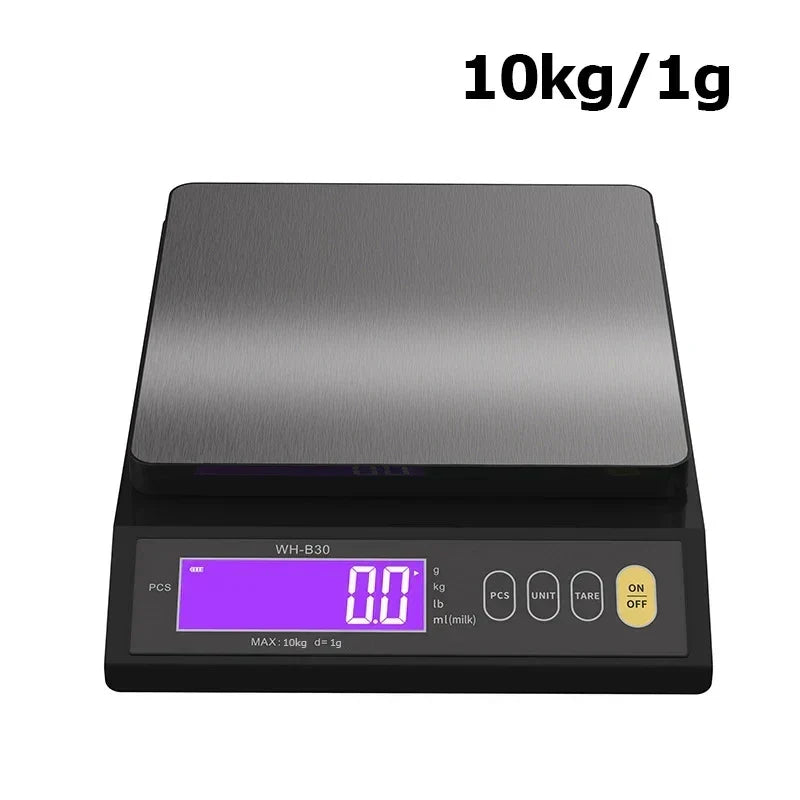 Báscula Digital Electrónica de Cocina 5 kg/0,1 g y 10 kg/1 g, con Pantalla LCD, Herramienta de Pesaje Totalmente Impermeable de Acero Inoxidable para Repostería