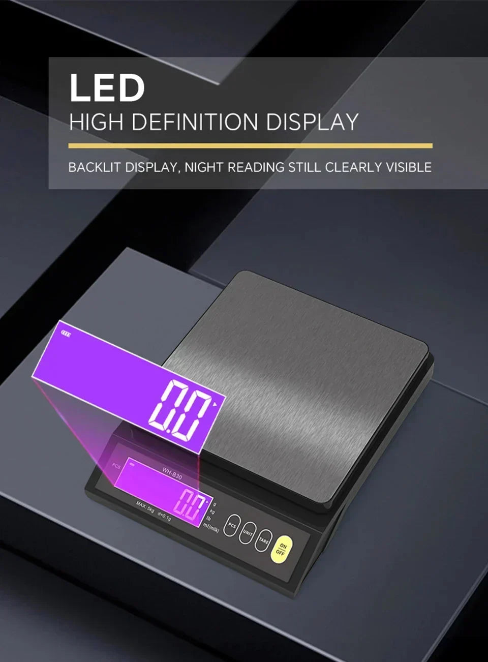 Báscula Digital Electrónica de Cocina 5 kg/0,1 g y 10 kg/1 g, con Pantalla LCD, Herramienta de Pesaje Totalmente Impermeable de Acero Inoxidable para Repostería