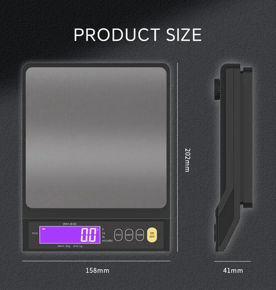 Báscula Digital Electrónica de Cocina 5 kg/0,1 g y 10 kg/1 g, con Pantalla LCD, Herramienta de Pesaje Totalmente Impermeable de Acero Inoxidable para Repostería
