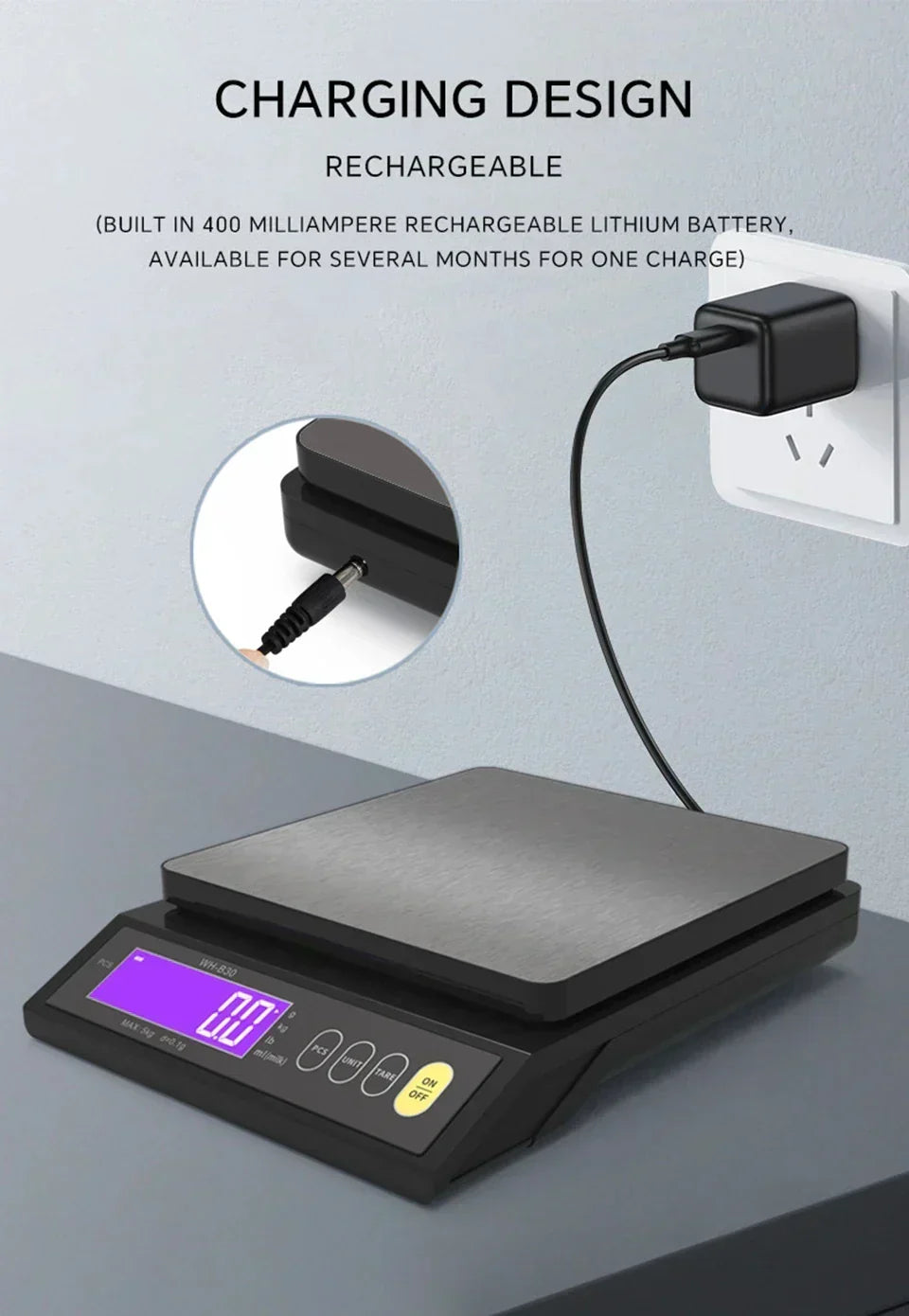 Báscula Digital Electrónica de Cocina 5 kg/0,1 g y 10 kg/1 g, con Pantalla LCD, Herramienta de Pesaje Totalmente Impermeable de Acero Inoxidable para Repostería