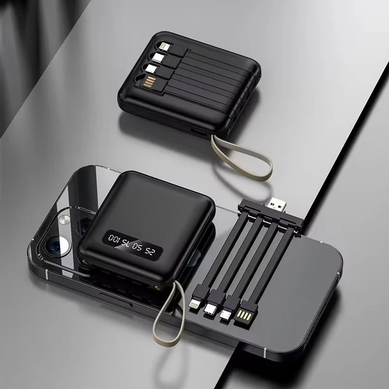 Batería externa 4 en 1 - Carga rápida USB-C - 10000 y 20000 mAh - Negro, blanco y morado