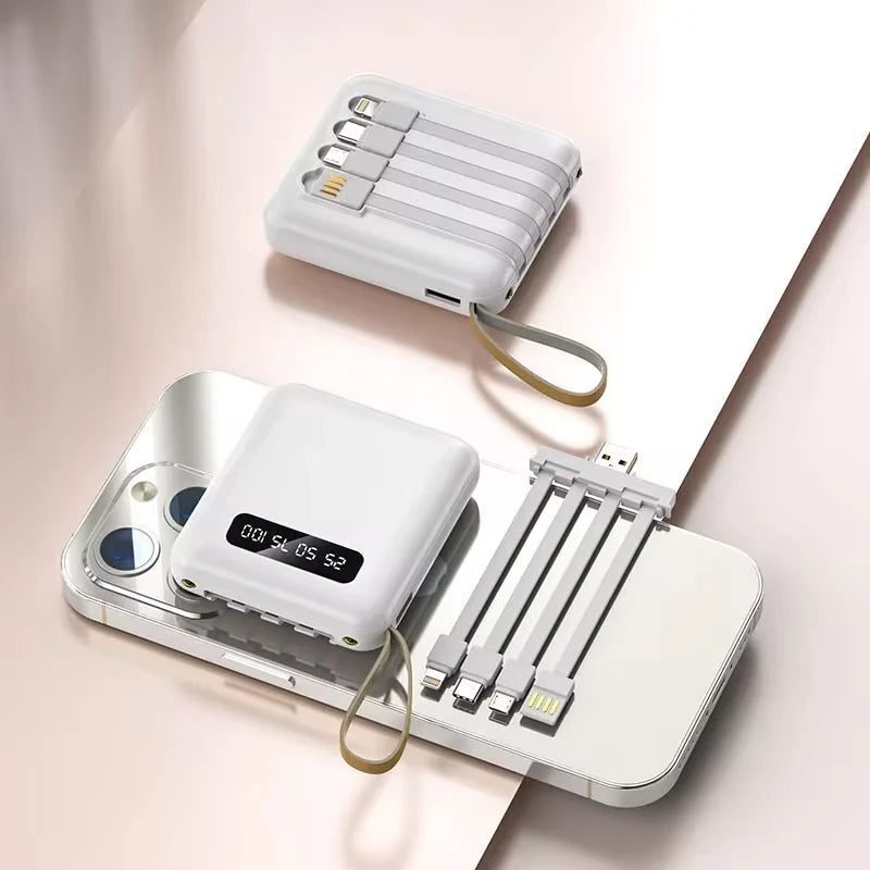 Batería externa 4 en 1 - Carga rápida USB-C - 10000 y 20000 mAh - Negro, blanco y morado
