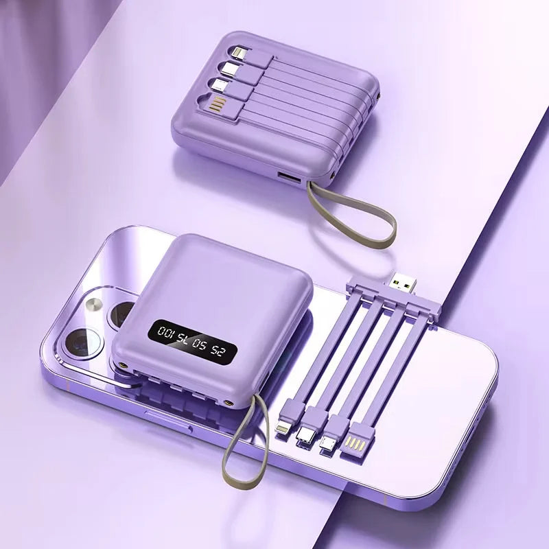 Batería externa 4 en 1 - Carga rápida USB-C - 10000 y 20000 mAh - Negro, blanco y morado