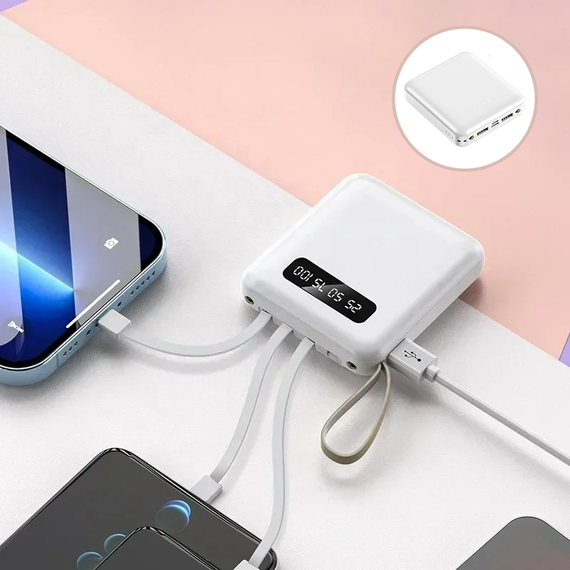 Batería externa 4 en 1 - Carga rápida USB-C - 10000 y 20000 mAh - Negro, blanco y morado