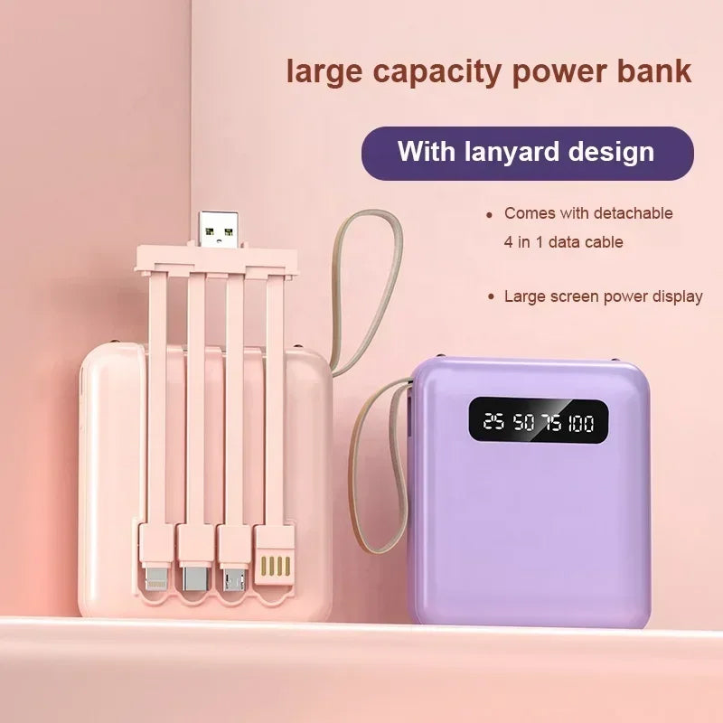 Batería externa 4 en 1 - Carga rápida USB-C - 10000 y 20000 mAh - Negro, blanco y morado