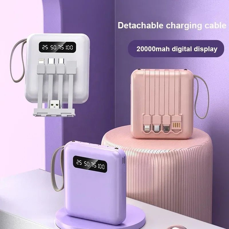 Batería externa 4 en 1 - Carga rápida USB-C - 10000 y 20000 mAh - Negro, blanco y morado