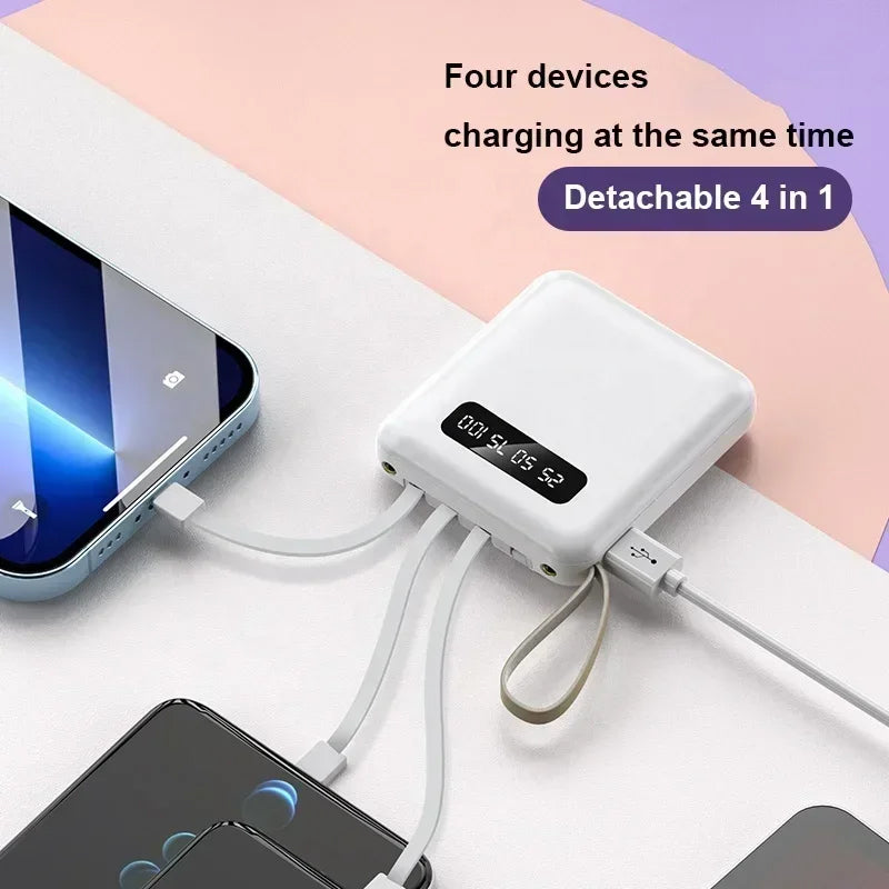 Batería externa 4 en 1 - Carga rápida USB-C - 10000 y 20000 mAh - Negro, blanco y morado