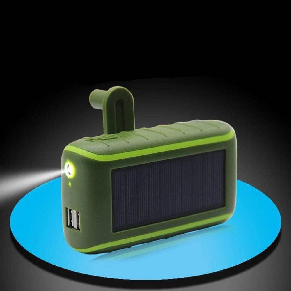 Batería externa solar USB con manivela y linterna