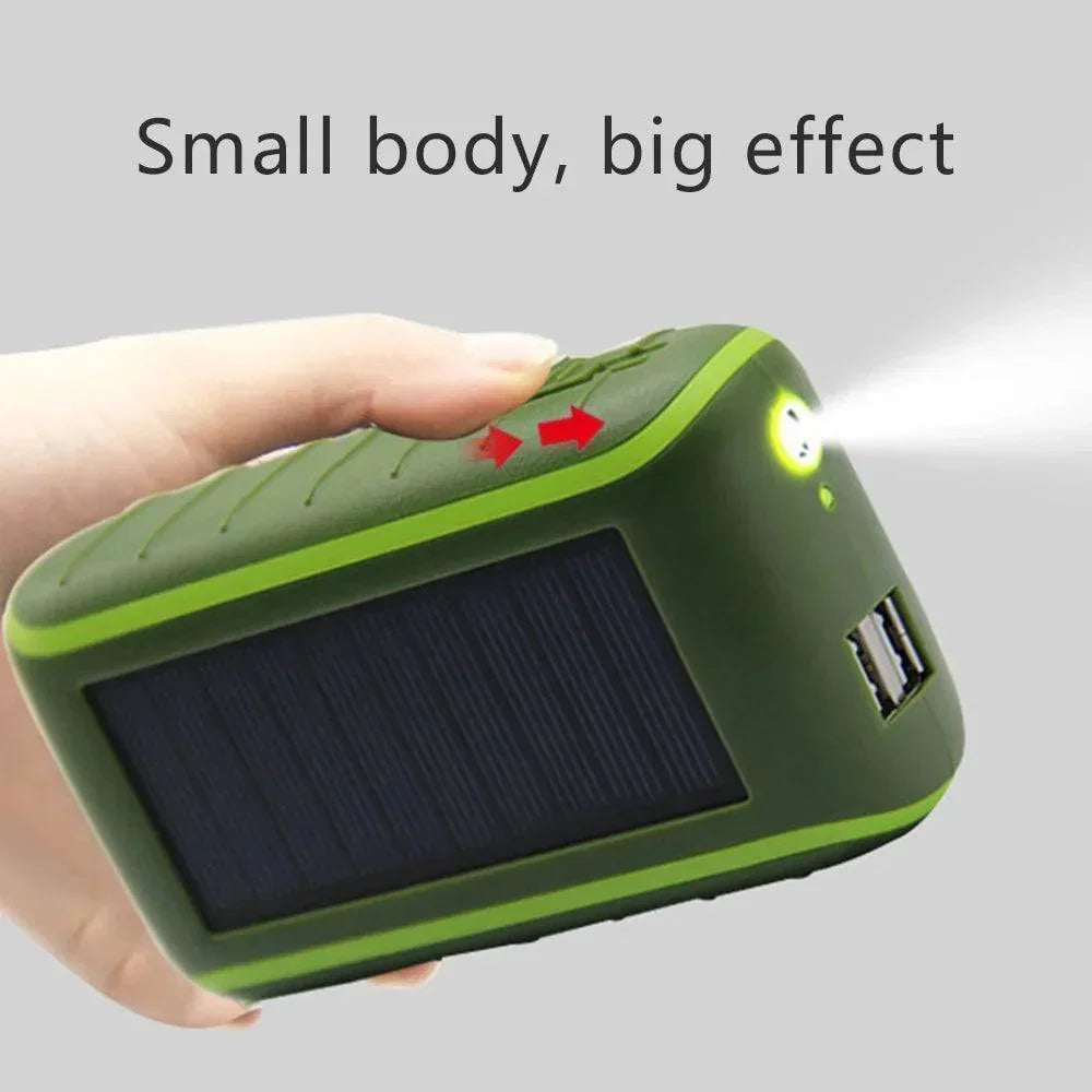 Batería externa solar USB con manivela y linterna