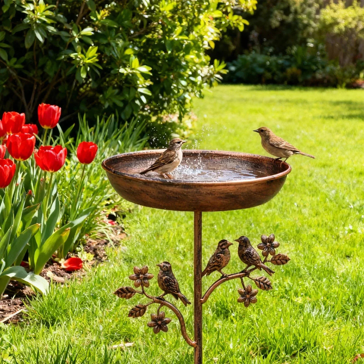 Bebedero para pájaros de jardín con cuenco decorativo y estaca estable