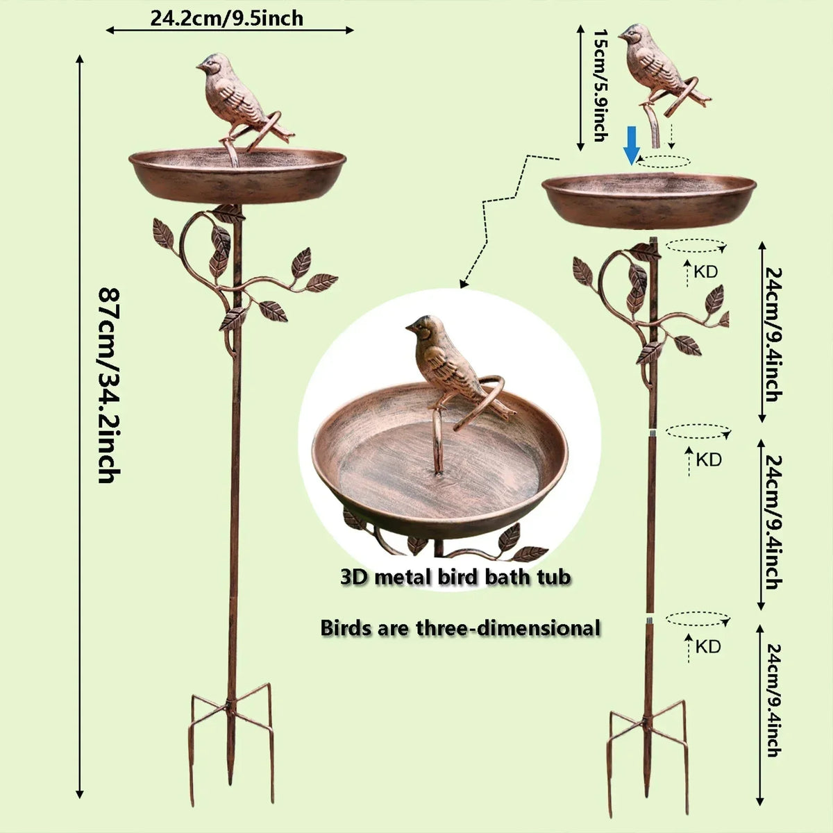 Bebedero para pájaros de jardín con cuenco decorativo y estaca estable