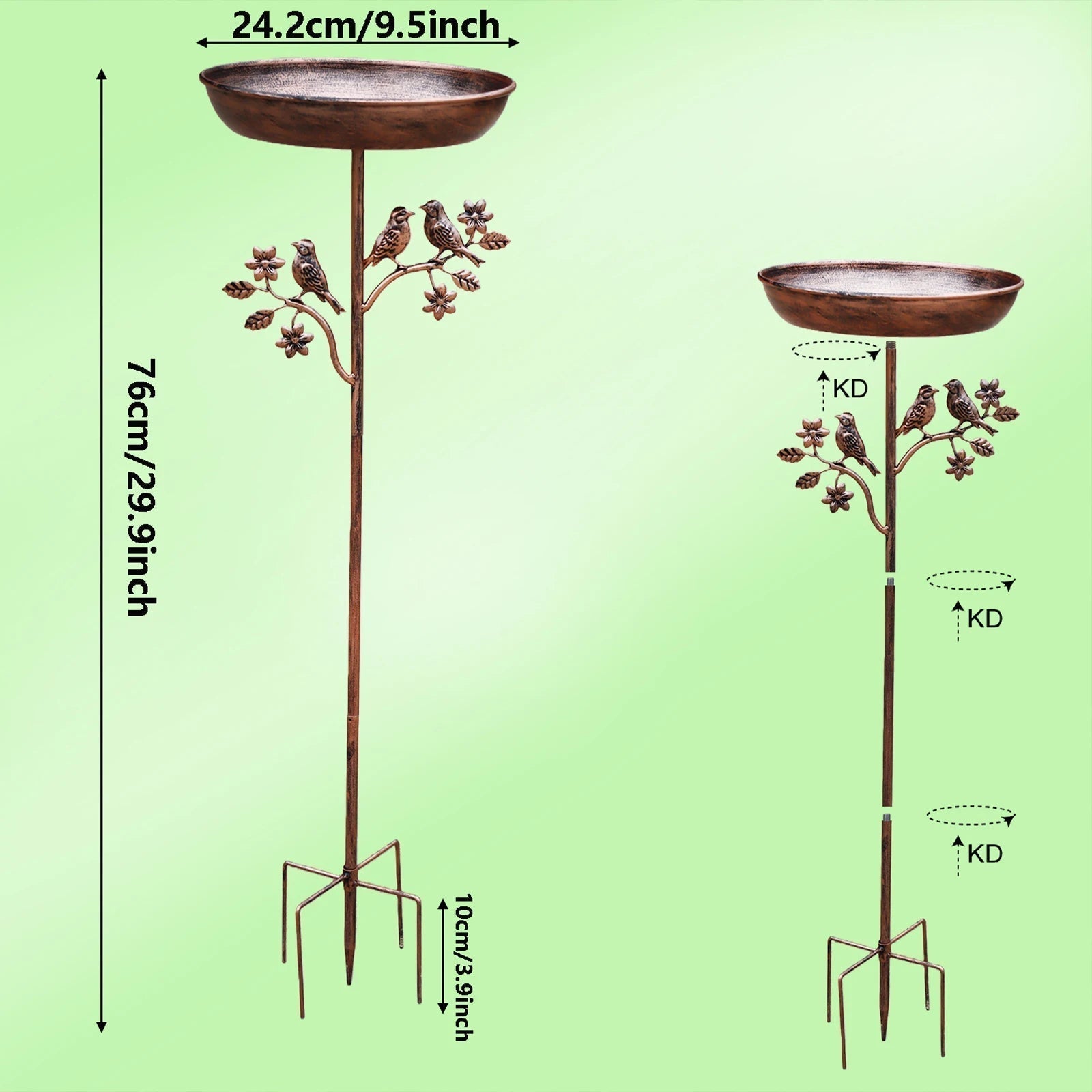 Bebedero para pájaros de jardín con cuenco decorativo y estaca estable