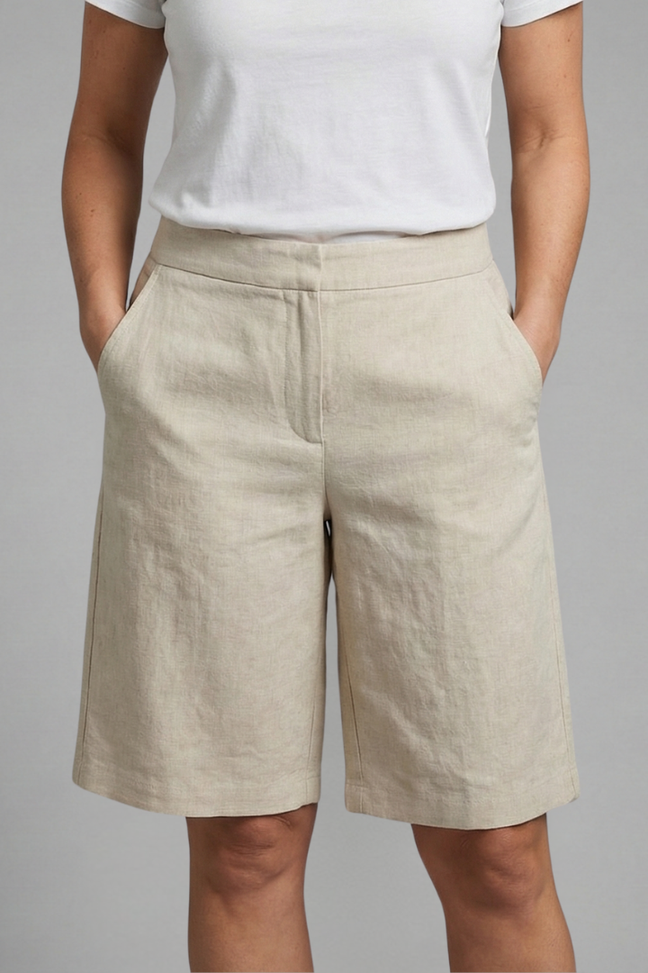 Bermuda Casual para Mujer hasta la Rodilla con Cintura Ajustable y Bolsillos – Tejido Cómodo y Ligero