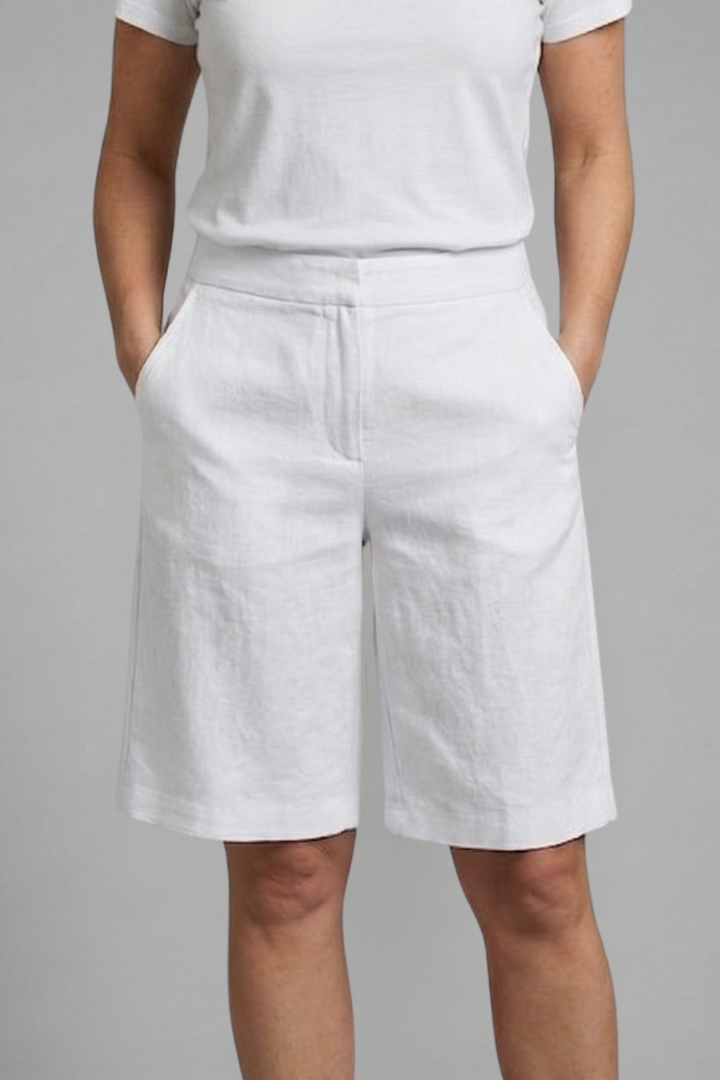 Bermuda Casual para Mujer hasta la Rodilla con Cintura Ajustable y Bolsillos – Tejido Cómodo y Ligero