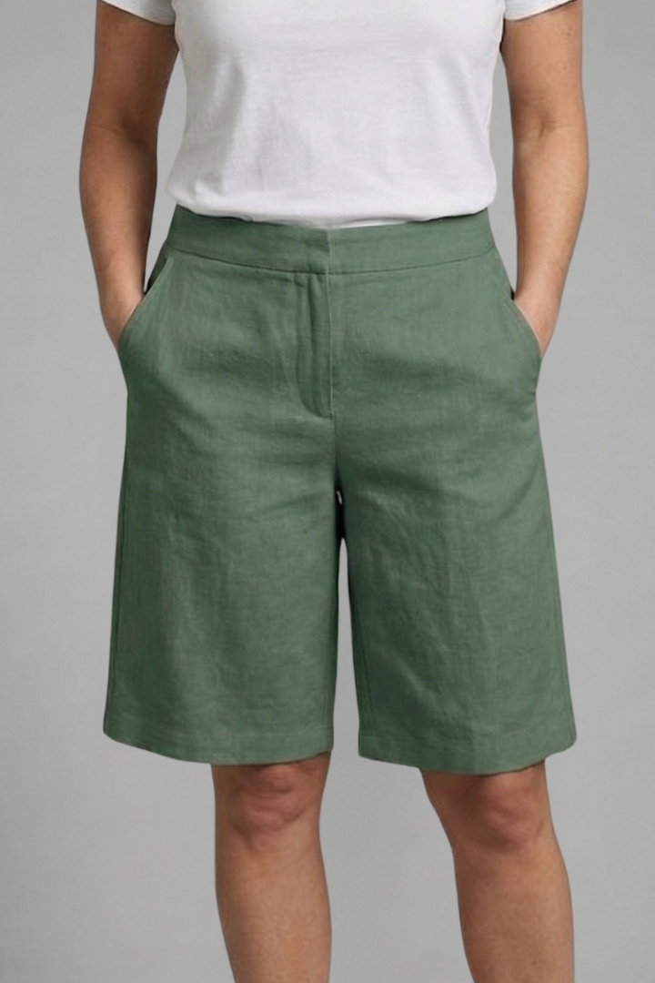 Bermuda Casual para Mujer hasta la Rodilla con Cintura Ajustable y Bolsillos – Tejido Cómodo y Ligero