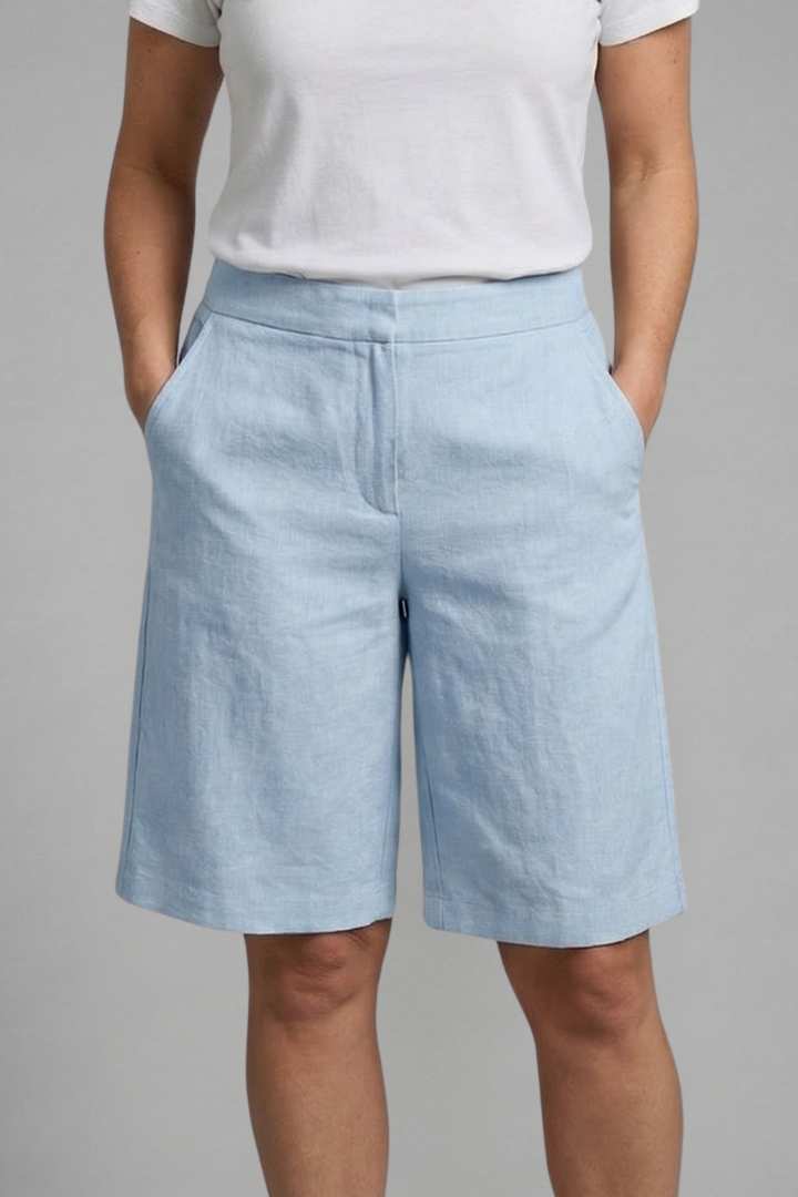 Bermuda Casual para Mujer hasta la Rodilla con Cintura Ajustable y Bolsillos – Tejido Cómodo y Ligero