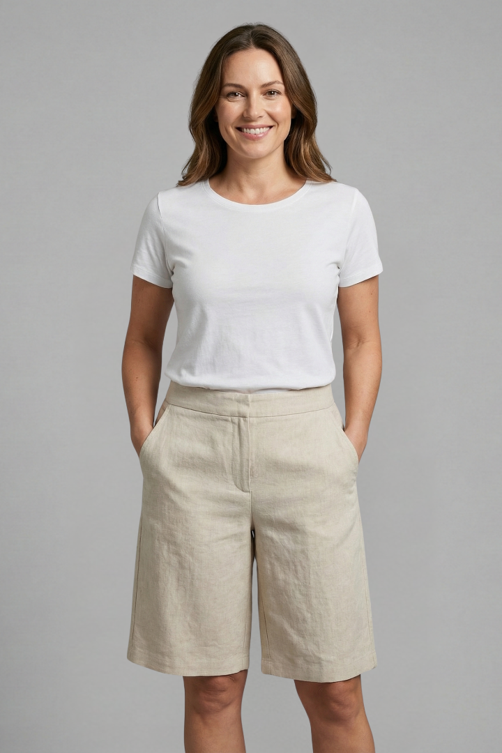 Bermuda Casual para Mujer hasta la Rodilla con Cintura Ajustable y Bolsillos – Tejido Cómodo y Ligero