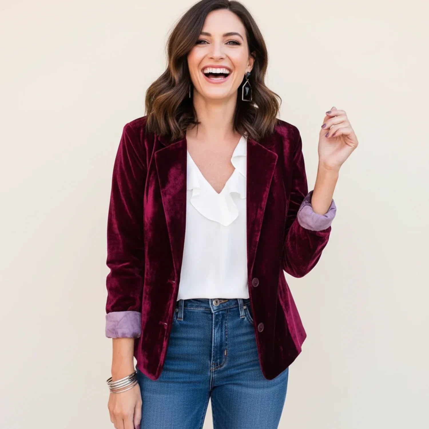 Blazer clásico de terciopelo para mujer