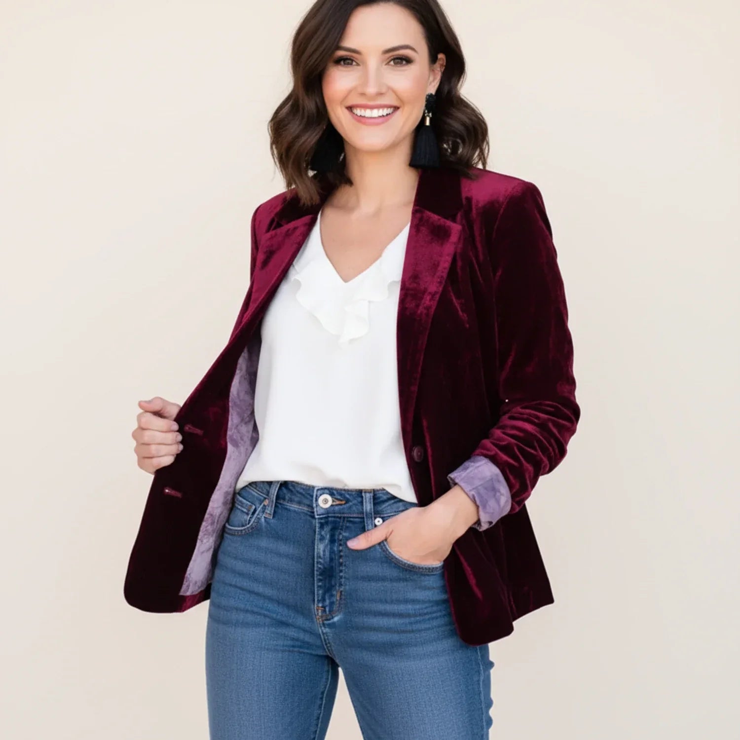 Blazer clásico de terciopelo para mujer