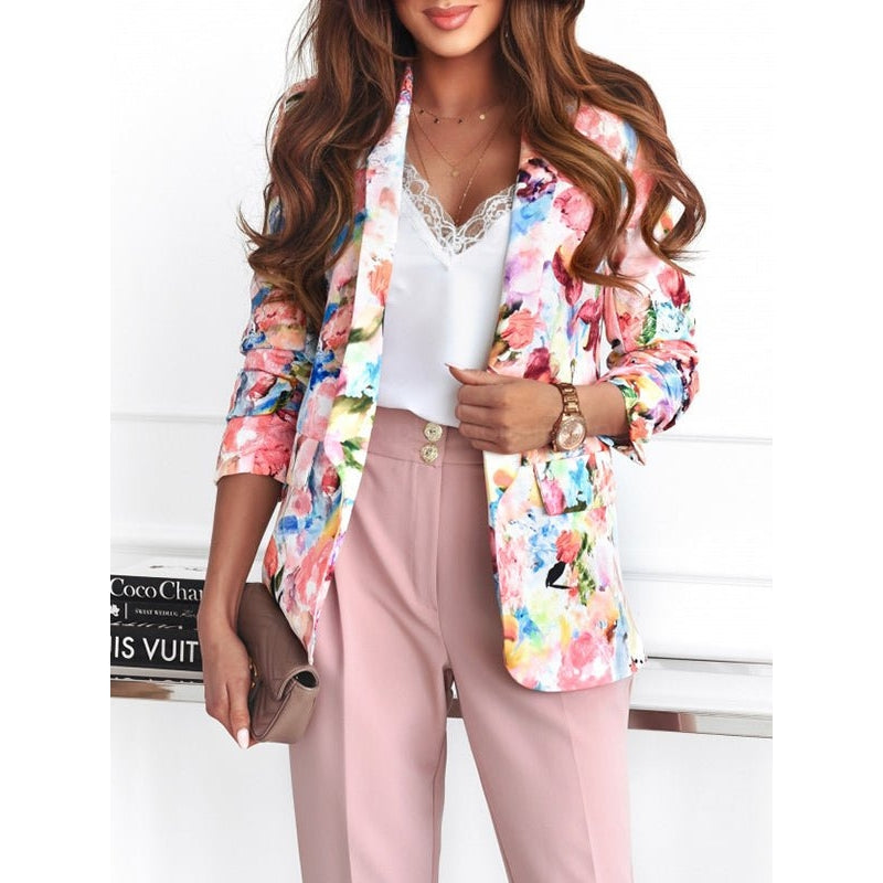 Blazer para mujer con estampado floral botánico