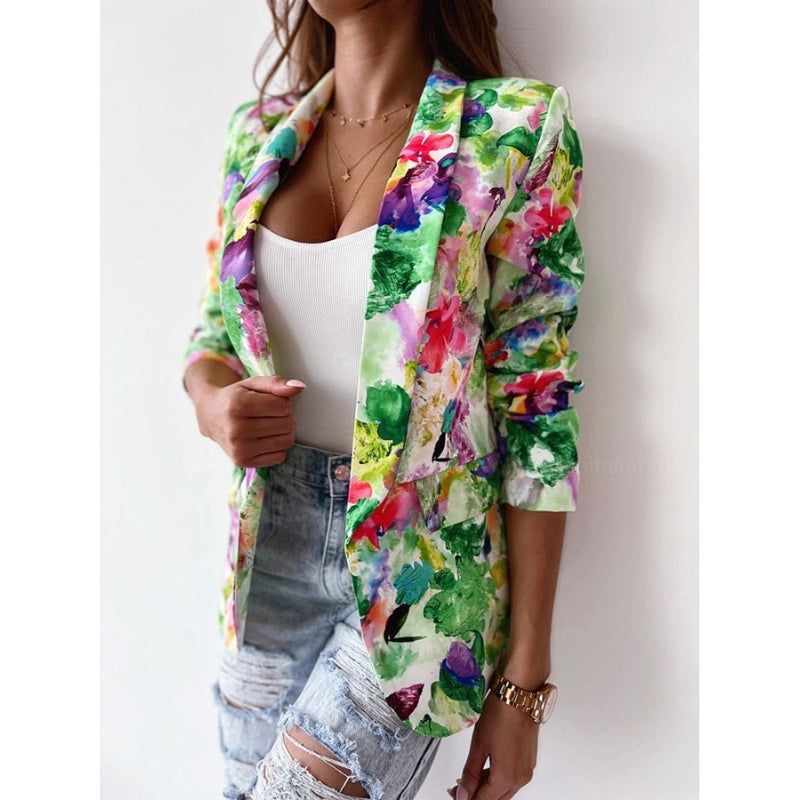 Blazer para mujer con estampado floral botánico