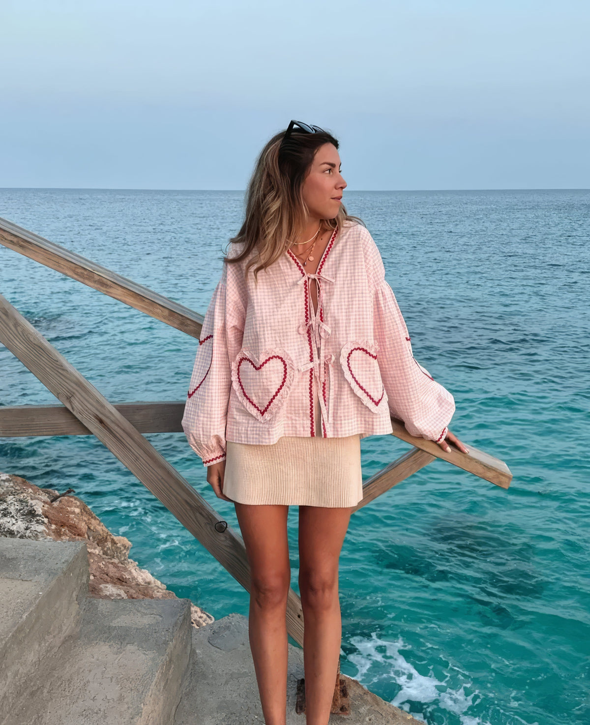 Blusa a Cuadros Vichy para Mujer con Delantero Abierto