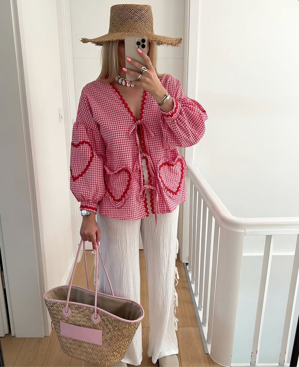 Blusa a Cuadros Vichy para Mujer con Delantero Abierto