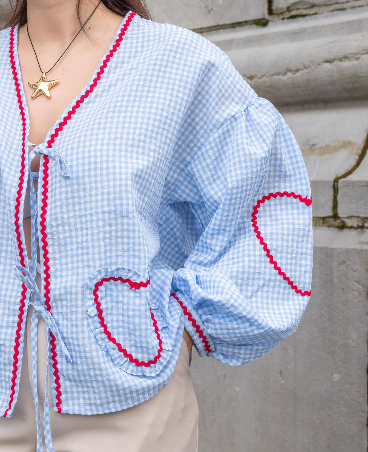 Blusa a Cuadros Vichy para Mujer con Delantero Abierto
