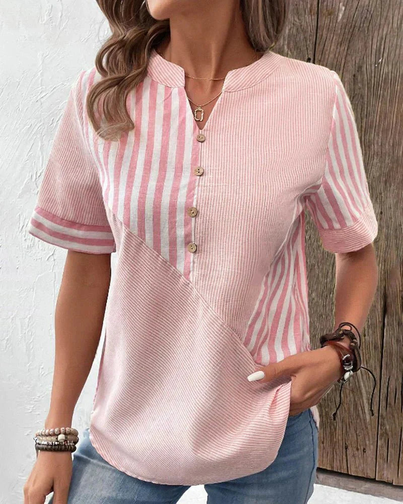 Blusa a rayas de manga corta para mujer