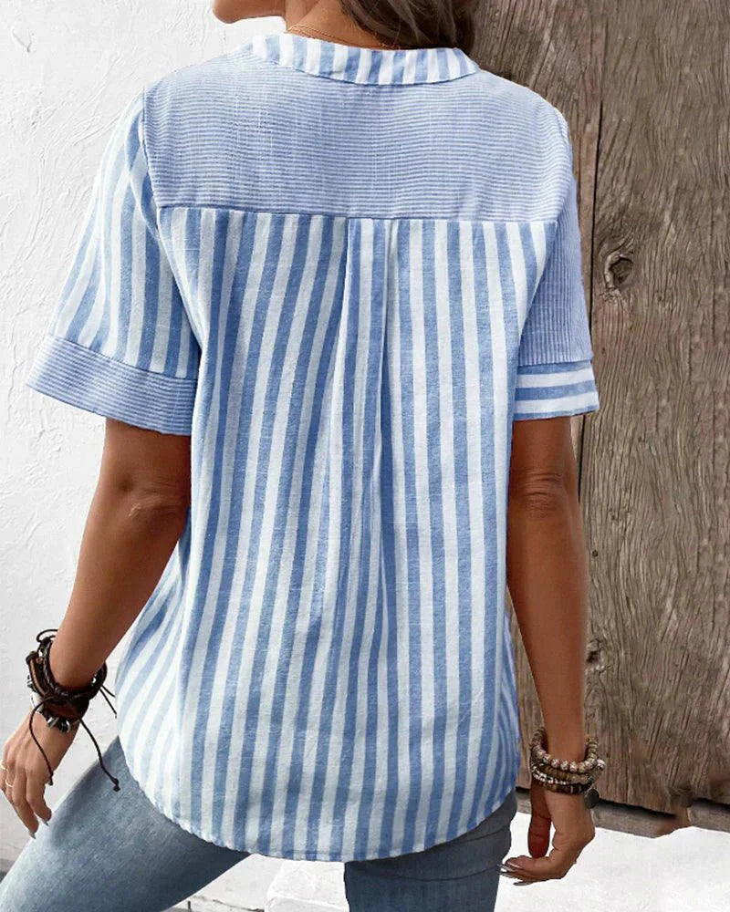 Blusa a rayas de manga corta para mujer