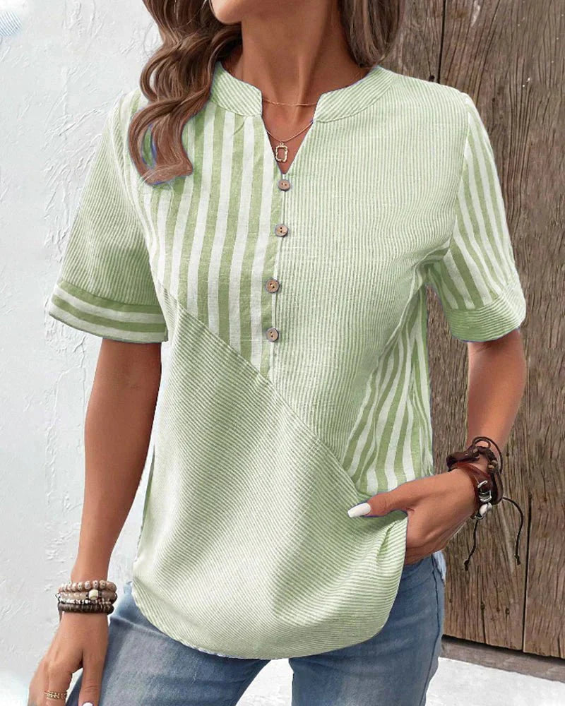 Blusa a rayas de manga corta para mujer