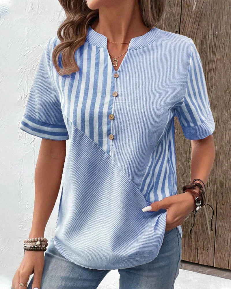 Blusa a rayas de manga corta para mujer