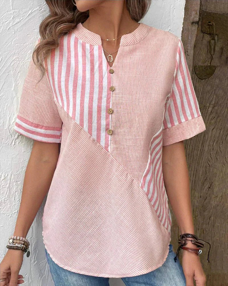 Blusa a rayas de manga corta para mujer
