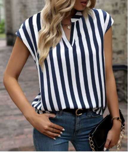 Blusa a rayas sin mangas para mujer