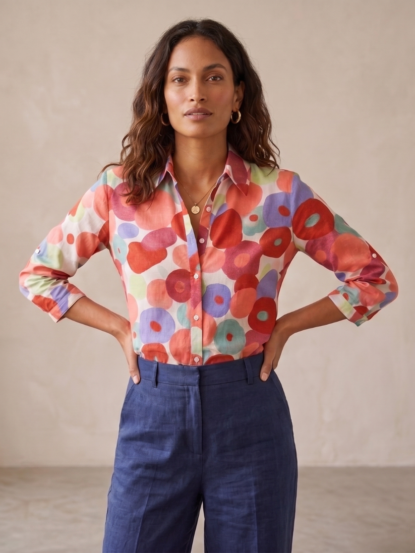 Blusa abotonada para mujer con estampado floral