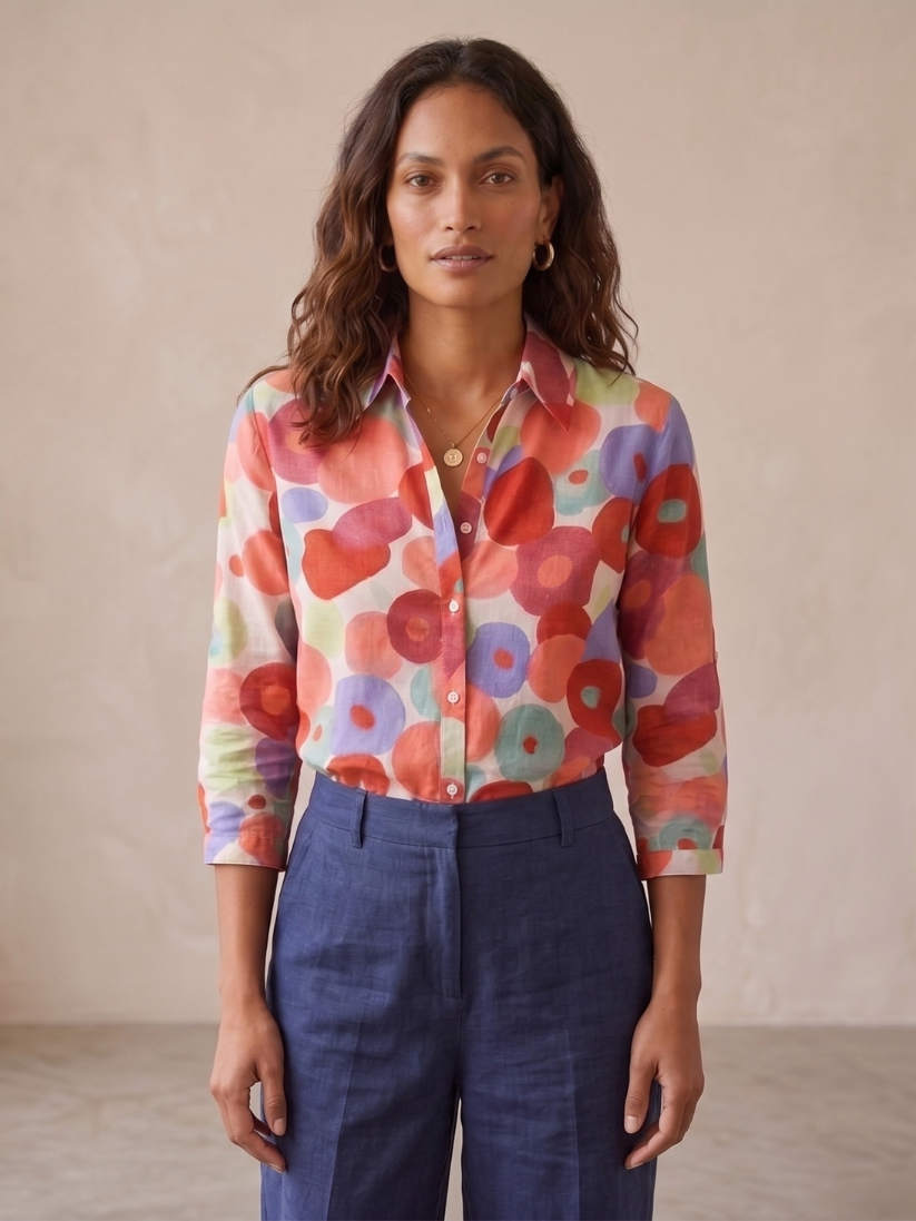 Blusa abotonada para mujer con estampado floral