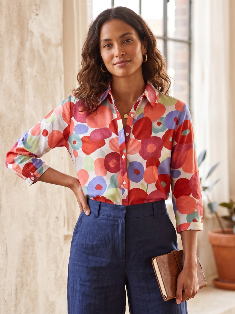Blusa abotonada para mujer con estampado floral