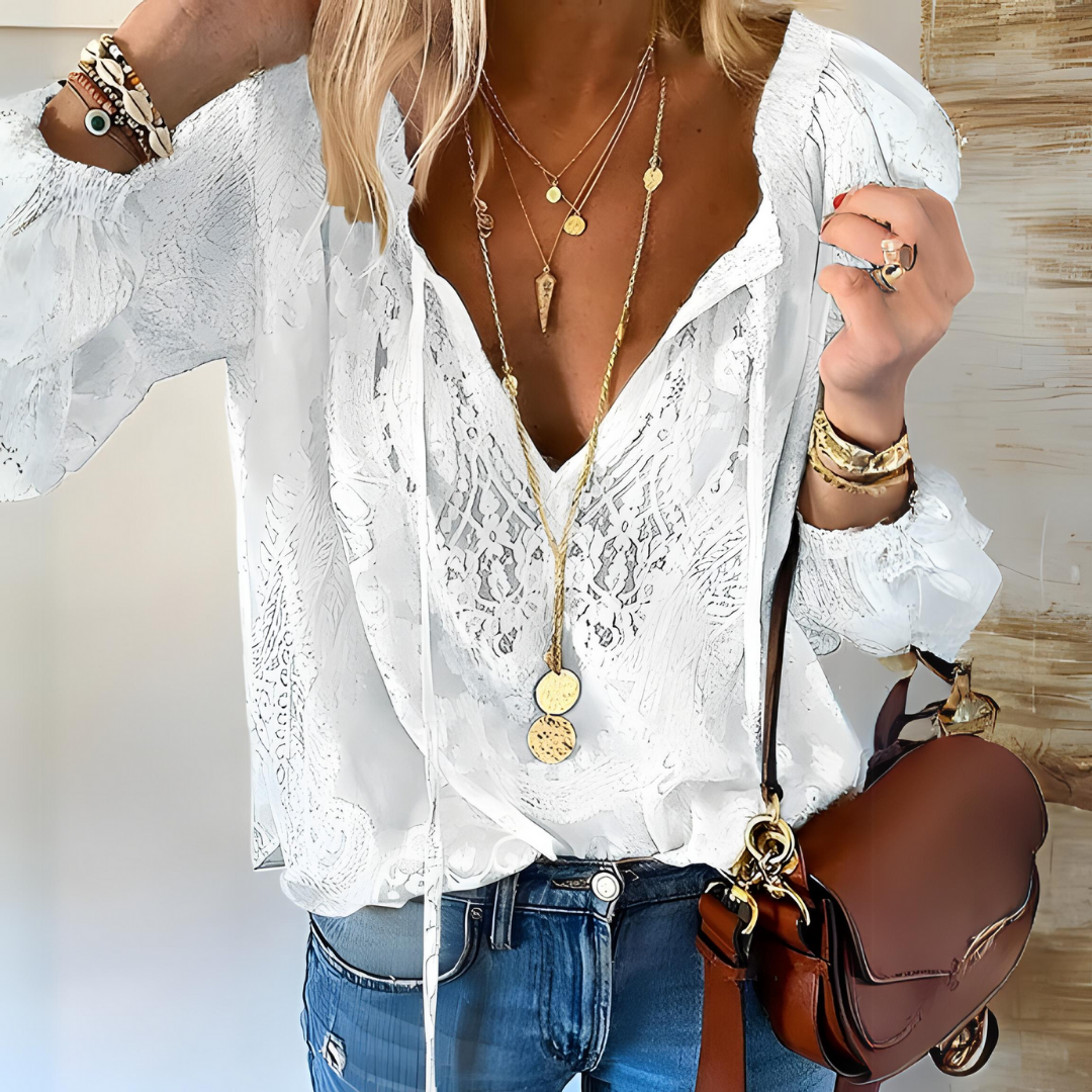 Blusa boho calada de ganchillo para mujer