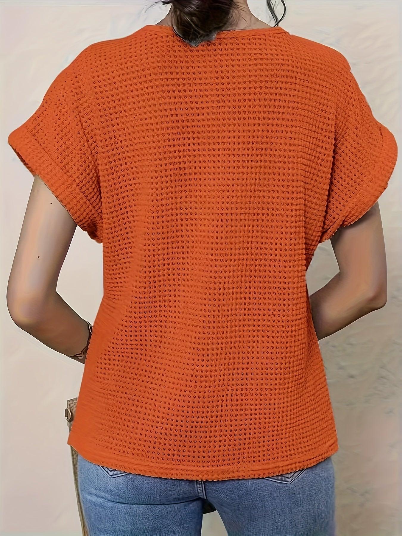 Blusa casual de manga corta con encaje para mujer