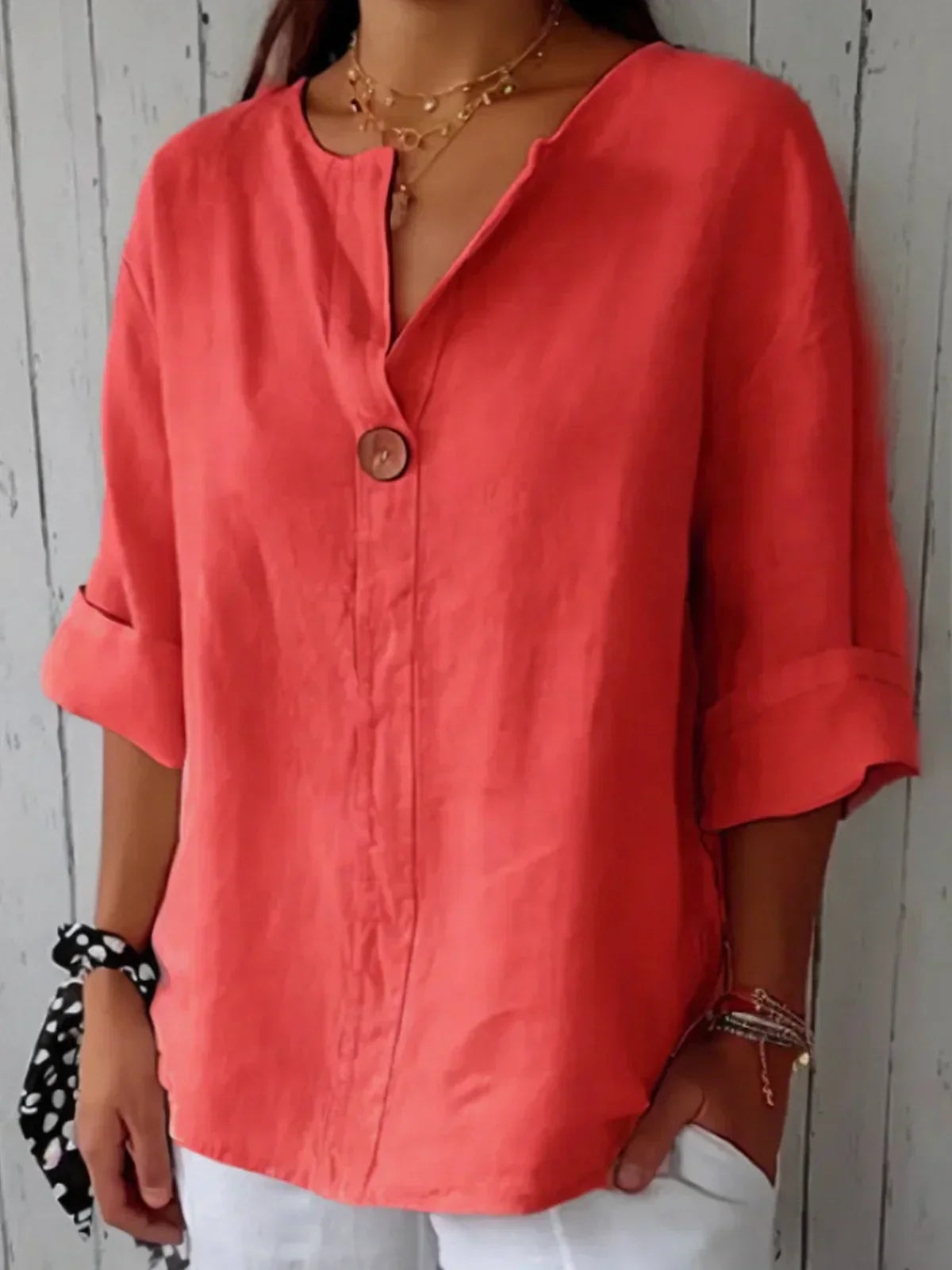 Blusa casual para mujer con cuello en V y manga 3/4