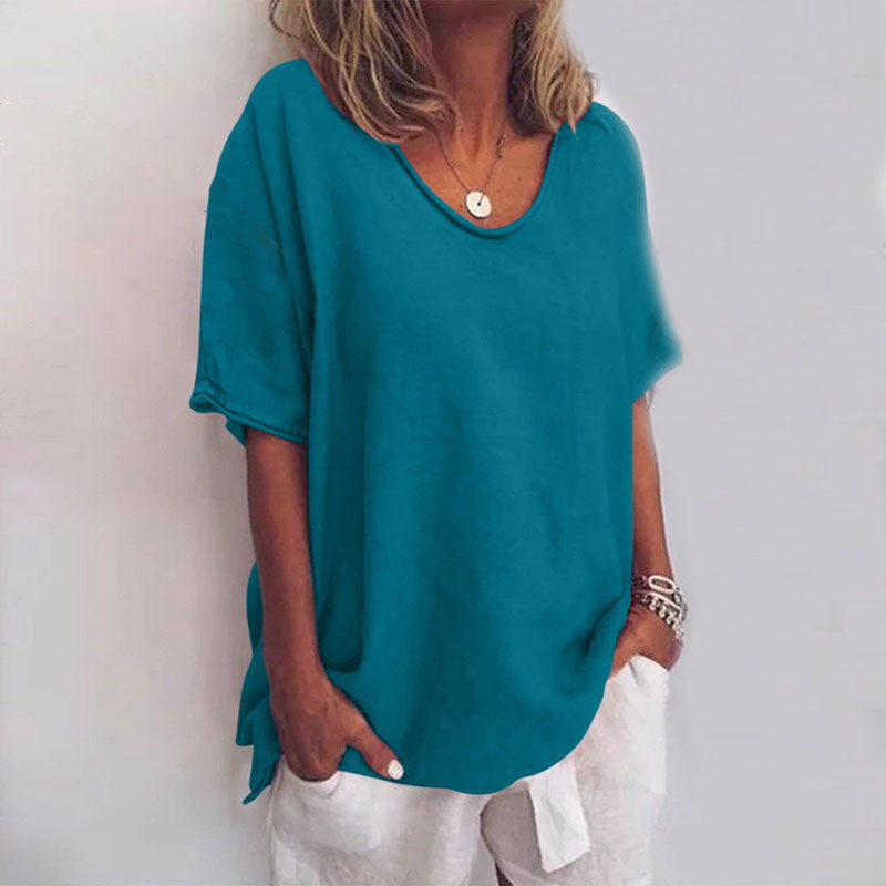 Blusa clásica de manga corta para mujer de corte holgado