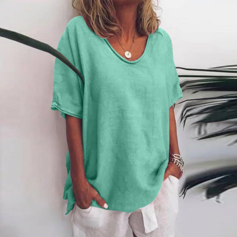Blusa clásica de manga corta para mujer de corte holgado
