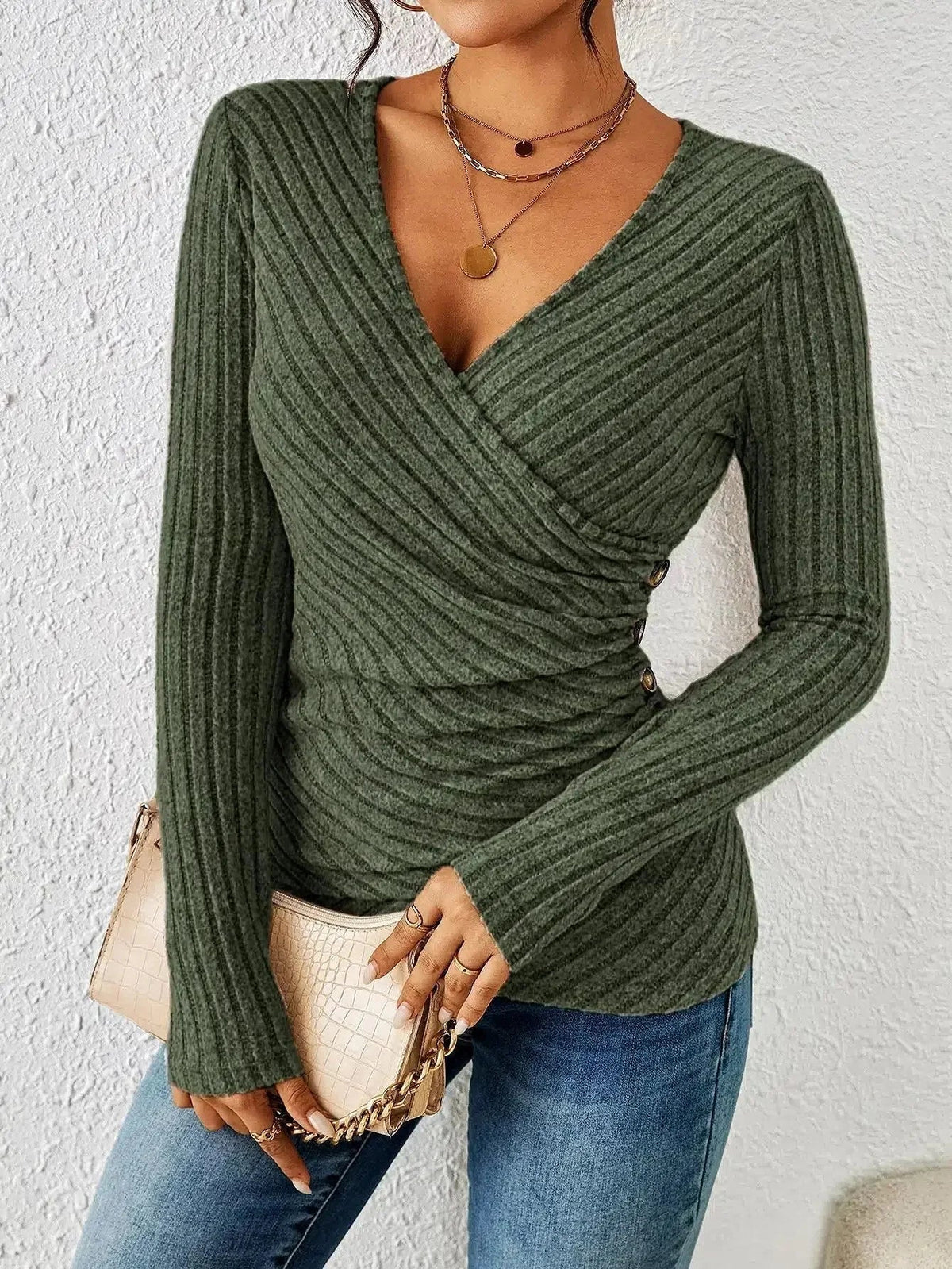 Blusa cruzada de manga larga para mujer